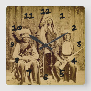 Sioux-Kriegs-Rat Vintages Stereoview Quadratische Wanduhr