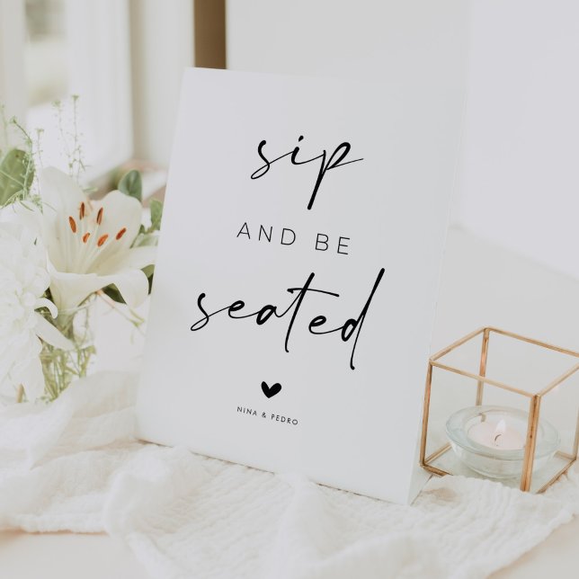 Sip and Be Seated Wedding Sockelschild (Von Creator hochgeladen)