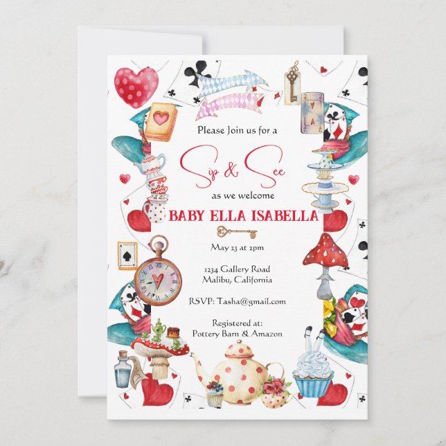 Sip and See Alice Tee Party Einladung (Vorderseite)
