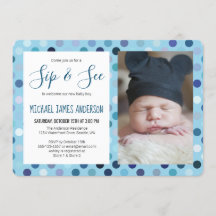 Sip and See Baby Boy Foto Blue Polka Dot