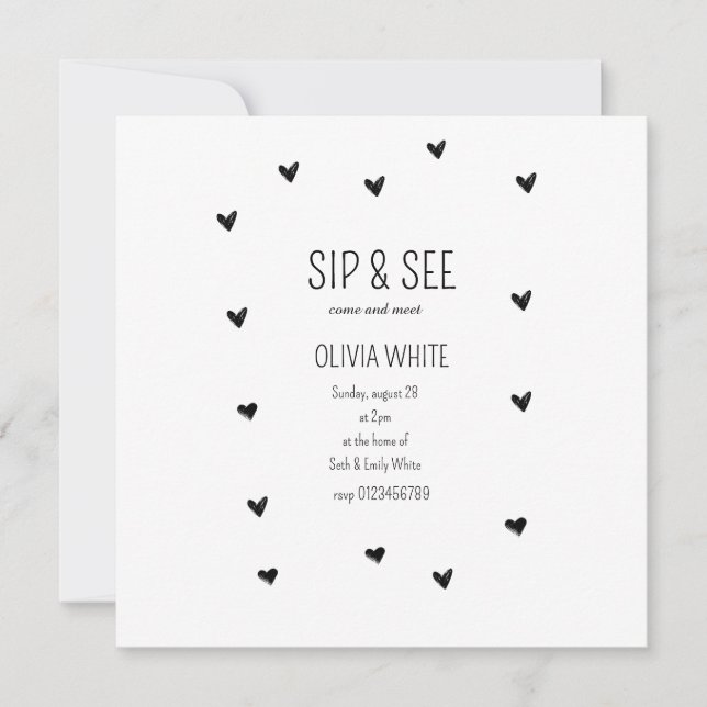 Sip and See Baby Dusche Minimalistische Babydusche Save The Date (Vorderseite)