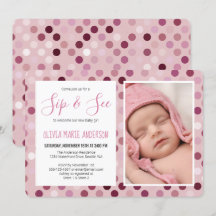 Sip and See Baby Girl Shower Foto Pink Polka Dot
