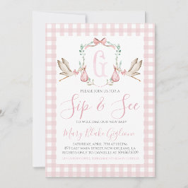 Sip and See Baby Girl Watercolor Stork Einladung