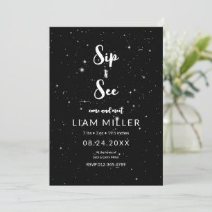 Sip and See Baby Shower, Sternennacht Minimalistis Einladung