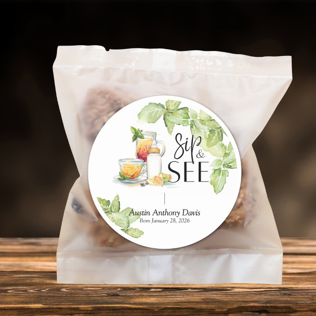 Sip and See Meet The Baby Runder Aufkleber (Von Creator hochgeladen)