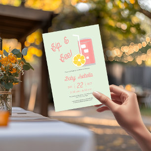 Sip and See Rosa Limonade Moderne Babyparty Einladung