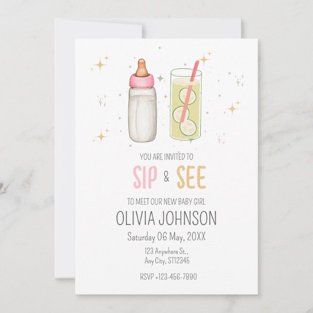 Sip and See, Welcome Baby Girl, New Baby Party (Vorderseite)