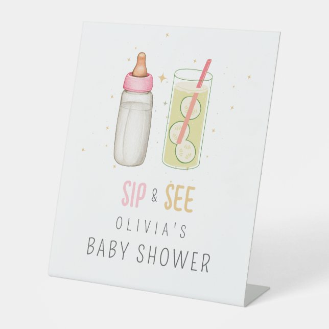 Sip and See, Welcome Baby Girl, New Baby Party Sockelschild (Vorderseite)