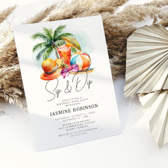 Sip & Dip Erwachsene Geburtstag Pool Party Einladung (Von Creator hochgeladen)
