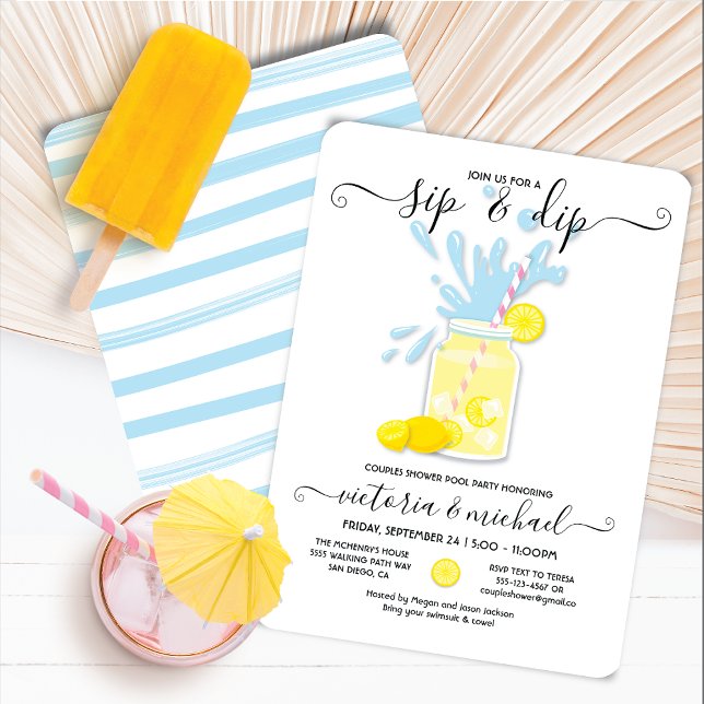 Sip & Dip Lemonade Pool Party Dusche Einladung (Von Creator hochgeladen)
