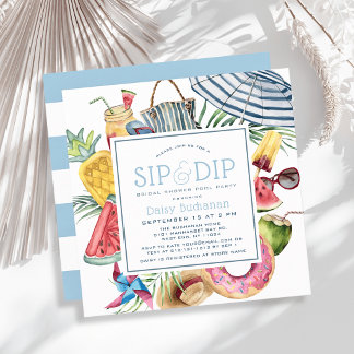 Sip & Dip Pool Party Umbrella Blue Bridal Shower Einladung