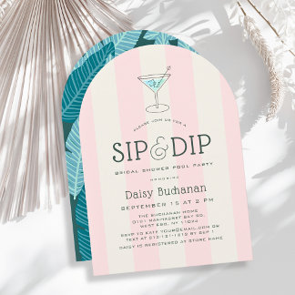 Sip & Dip Poolside Pink Stripes Bridal Shower Einladung