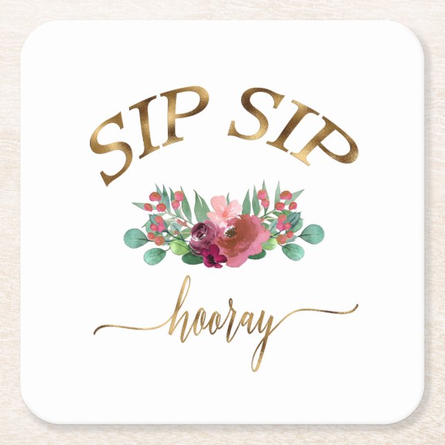 sip hooray-blumen! rechteckiger pappuntersetzer (Vorderseite)