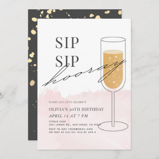 Sip Hooray Gold Champagner Pink Geburtstag Einladung