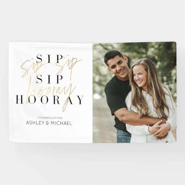 Sip Hooray Modern Gold Script Engagement Party Banner (Horizontal)