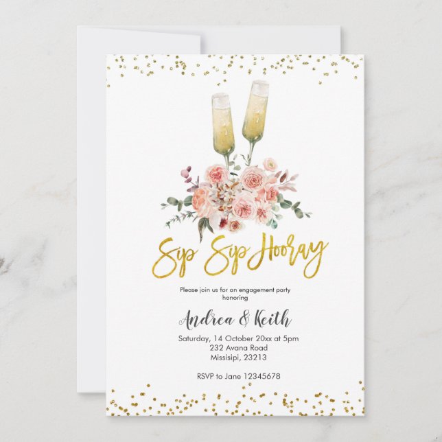 Sip Hooray Wine Engagement Party Einladung (Vorderseite)