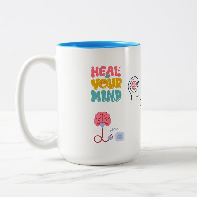 SIP OF PEACE, HEAL YOUR MIND 15OZ CERAMIC MUG ZWEIFARBIGE TASSE (Links)