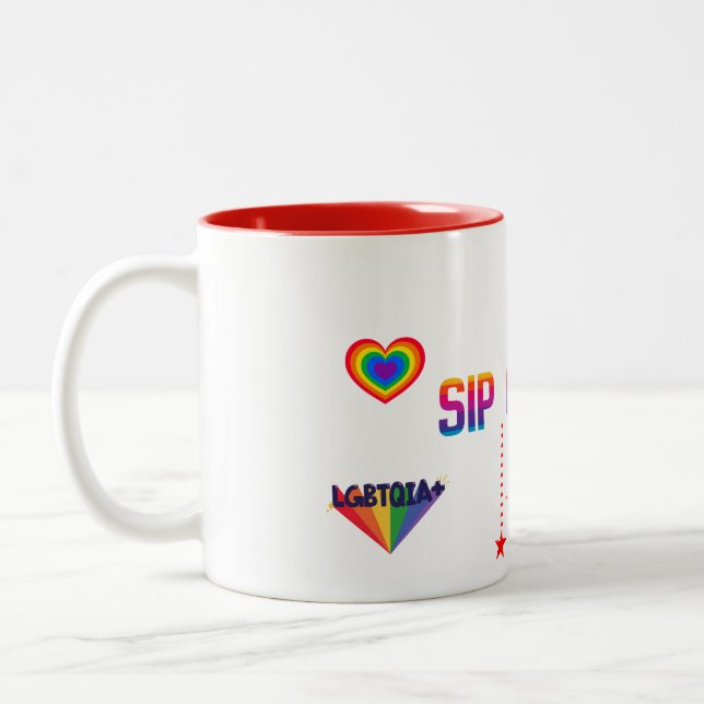 SIP OF PRIDE, LGBTQ+ 11OZ TWO-TONE CERAMIC MUG ZWEIFARBIGE TASSE (Links)