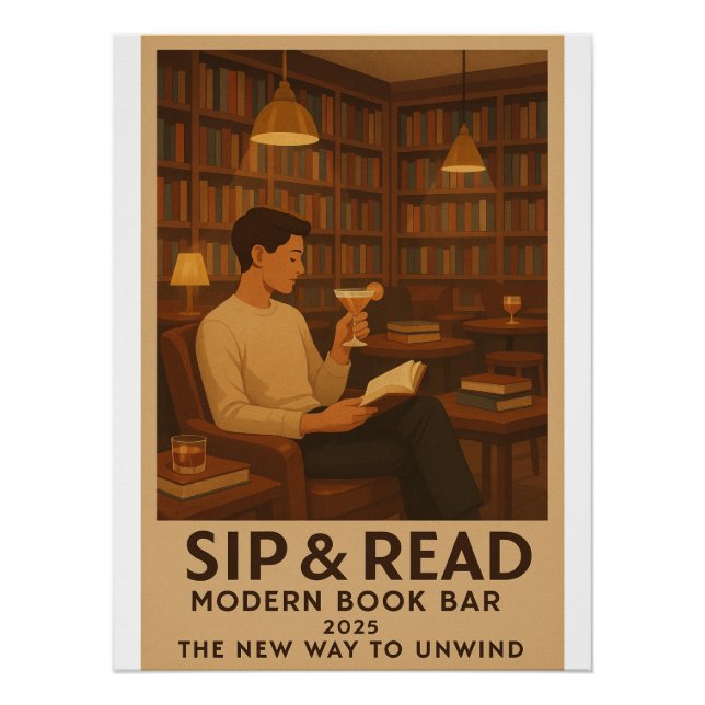 Sip & Read – Moderne Bücherbar Poster (Vorderseite)