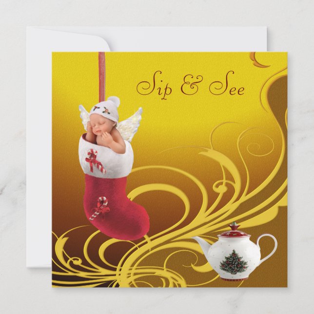 Sip & See Baby in Christmas Strumpf Babydusche Einladung (Vorderseite)