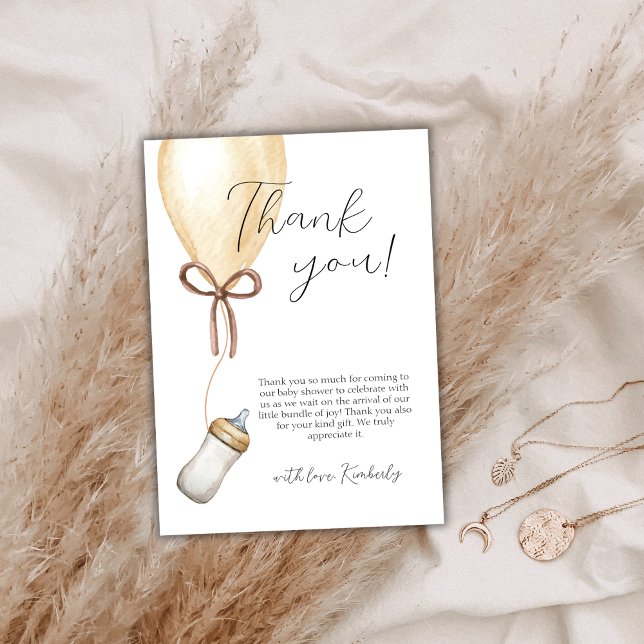 Sip & See Boho Ballon Flasche Babydusche Dankeskarte (Sip & See Boho Balloon Bottle Baby Shower Thank You Card)