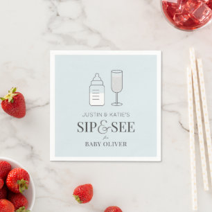 Sip & See Champagne Flasche Blue Baby Dusche Serviette
