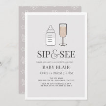 Sip & See Champagne Flasche Grau Baby Dusche