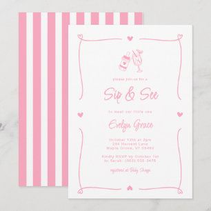 Sip & See Champagne Flasche Whimsical Pink Girl Einladung