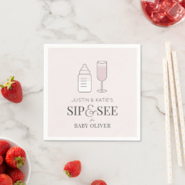Sip & See Champagner Flasche Pink Baby Dusche Serviette