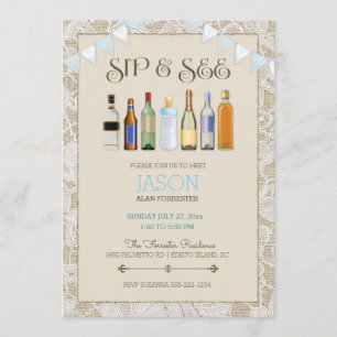 Sip & See Jute-Lace-Flaschen Blau-Jungen-Wimpel Einladung
