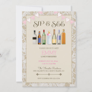 Sip & See Jute-Spitzen-Flaschen Rosa Mädchen-Girla Einladung