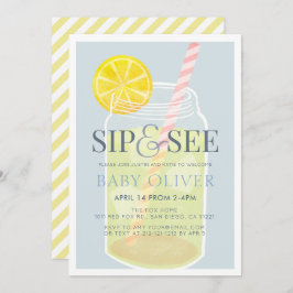 Sip & See Lemonade Mason Jar Blue Baby Dusche Einladung
