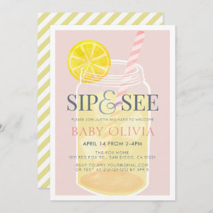 Sip & See Lemonade Mason Jar Pink Kinderdusche Einladung