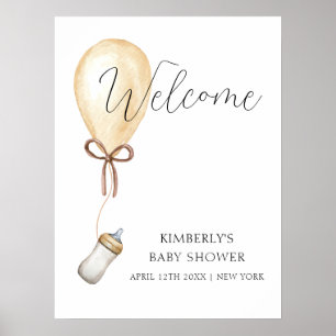 Sip & See Luftballon Flasche Babyparty Willkommen Poster