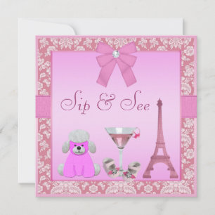 Sip & See Paris Damask Pink Poodle Babydusche Einladung