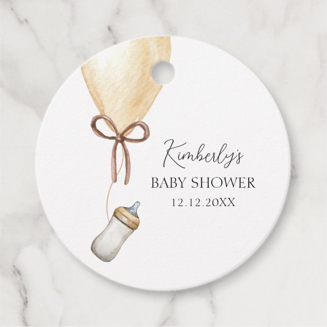 Sip & See Simple Boho Ballon Flasche Baby Dusche Geschenkanhänger (Vorderseite)