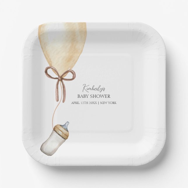 Sip & See Simple Boho Ballon Flasche Baby Dusche Pappteller (Vorderseite)