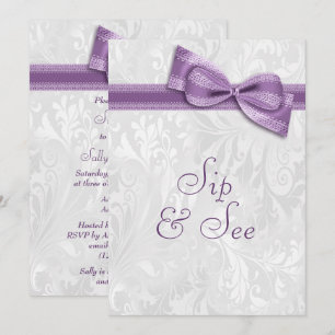 Sip & See Weißer Damast und falsche violette Schle Einladung