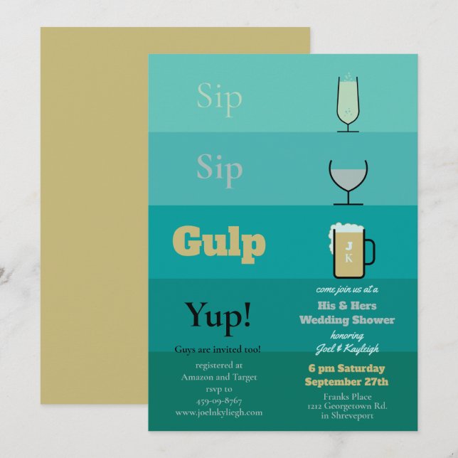 Sip Sip Gulp Polterabend Einladungen (Vorne/Hinten)