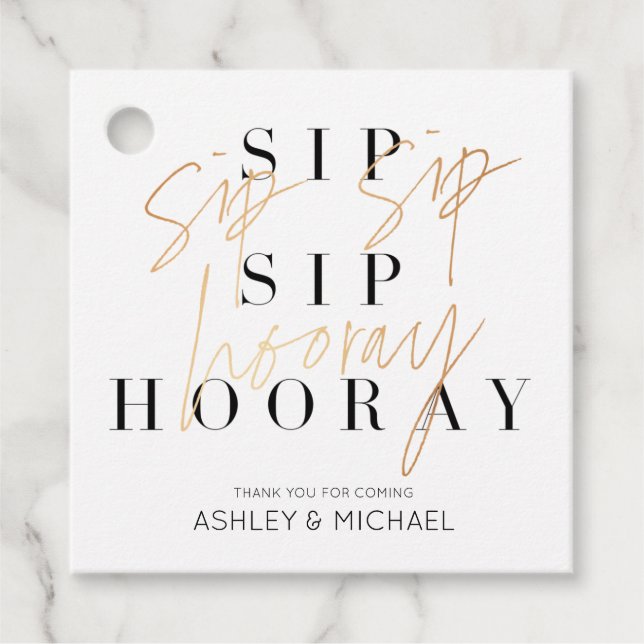Sip Sip Hoooray Schwarz-weiß & Gold Moderne Gefall Geschenkanhänger (Vorderseite)