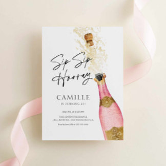 Sip Sip Hooray 21st Birthday Champagne Invitation  Einladung