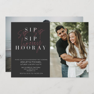 Sip Sip Hooray Black 2 Foto Engagement Party Einladung