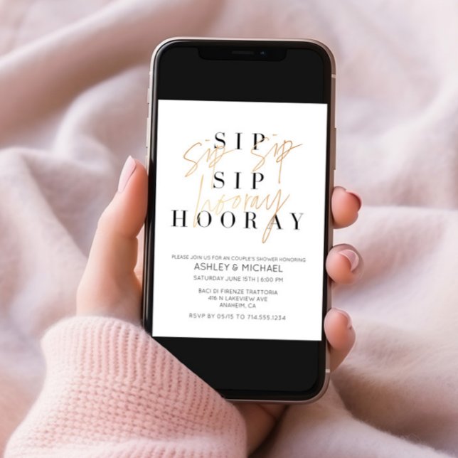 Sip Sip Hooray Black Gold Foto Couple Dusche Einladung (Von Creator hochgeladen)