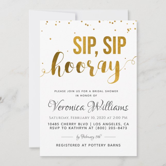 Sip Sip Hooray Bridal Dusche Einladung (Vorderseite)