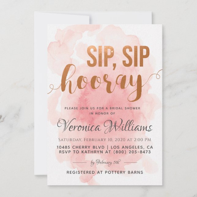 Sip Sip Hooray Bridal Dusche Einladung (Vorderseite)