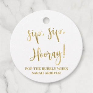 Sip Sip Hooray, Champagner Baby Dusche Tags Geschenkanhänger