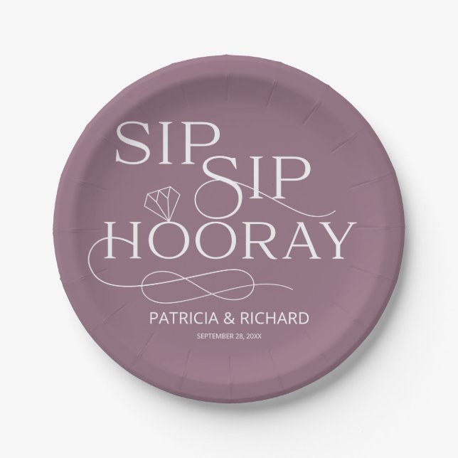 Sip-Sip-Hooray-Engagement Partei Lila Pappteller (Vorderseite)