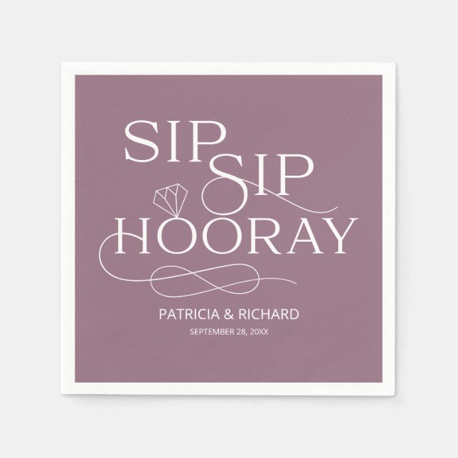 Sip-Sip-Hooray-Engagement Partei Lila Serviette (Vorderseite)