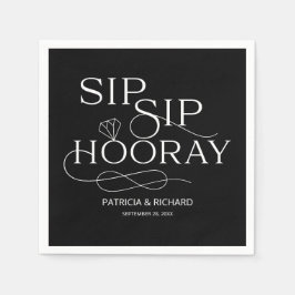 Sip Sip Hooray Engagement Party Black Serviette