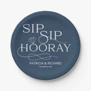 Sip Sip Hooray Engagement Party Blau Pappteller